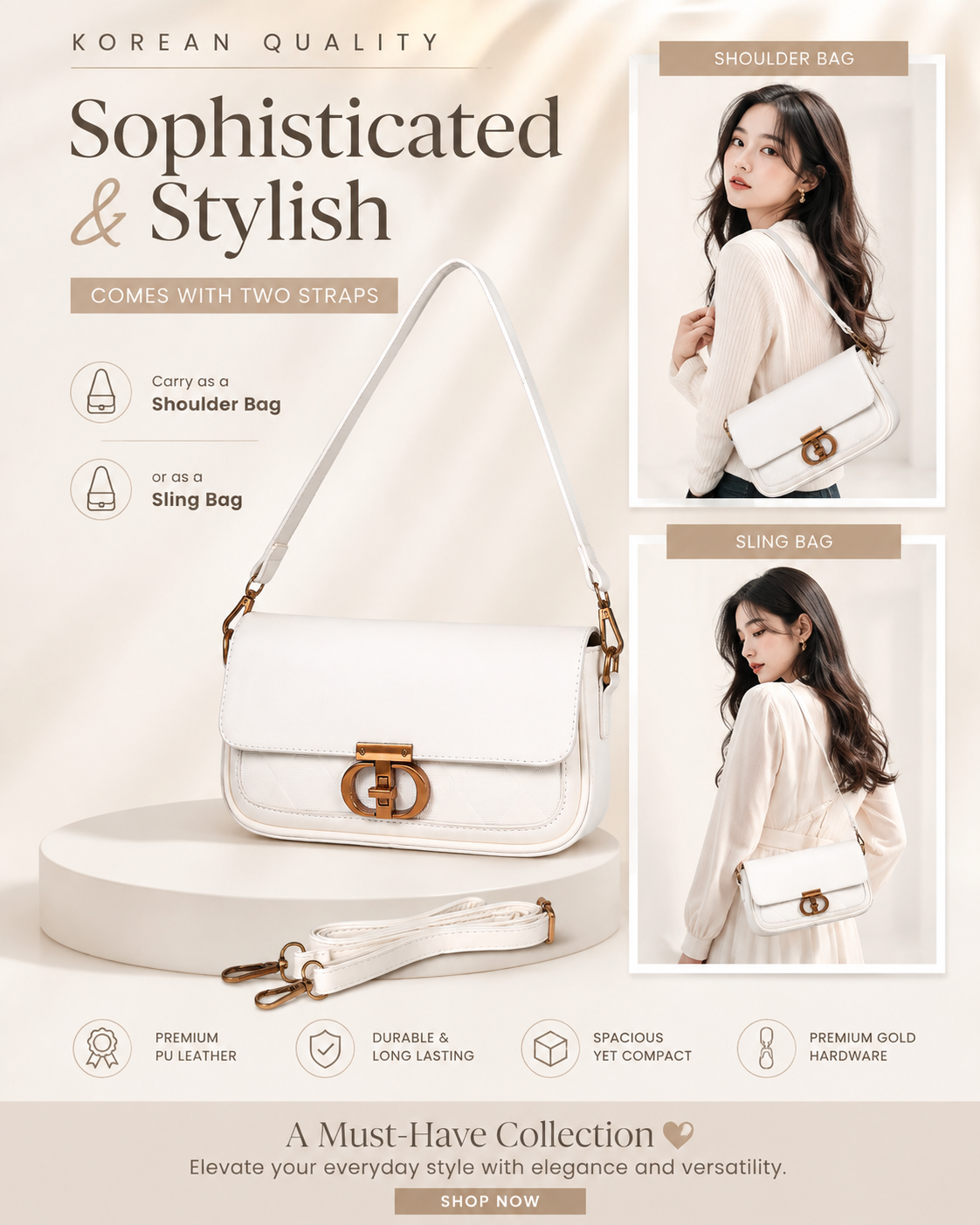 Classic White Cally Shoulder Bag for women