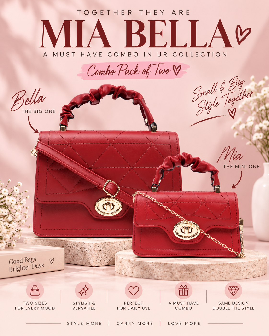 Classic Red Mia Bella Sling Bag (2pc)