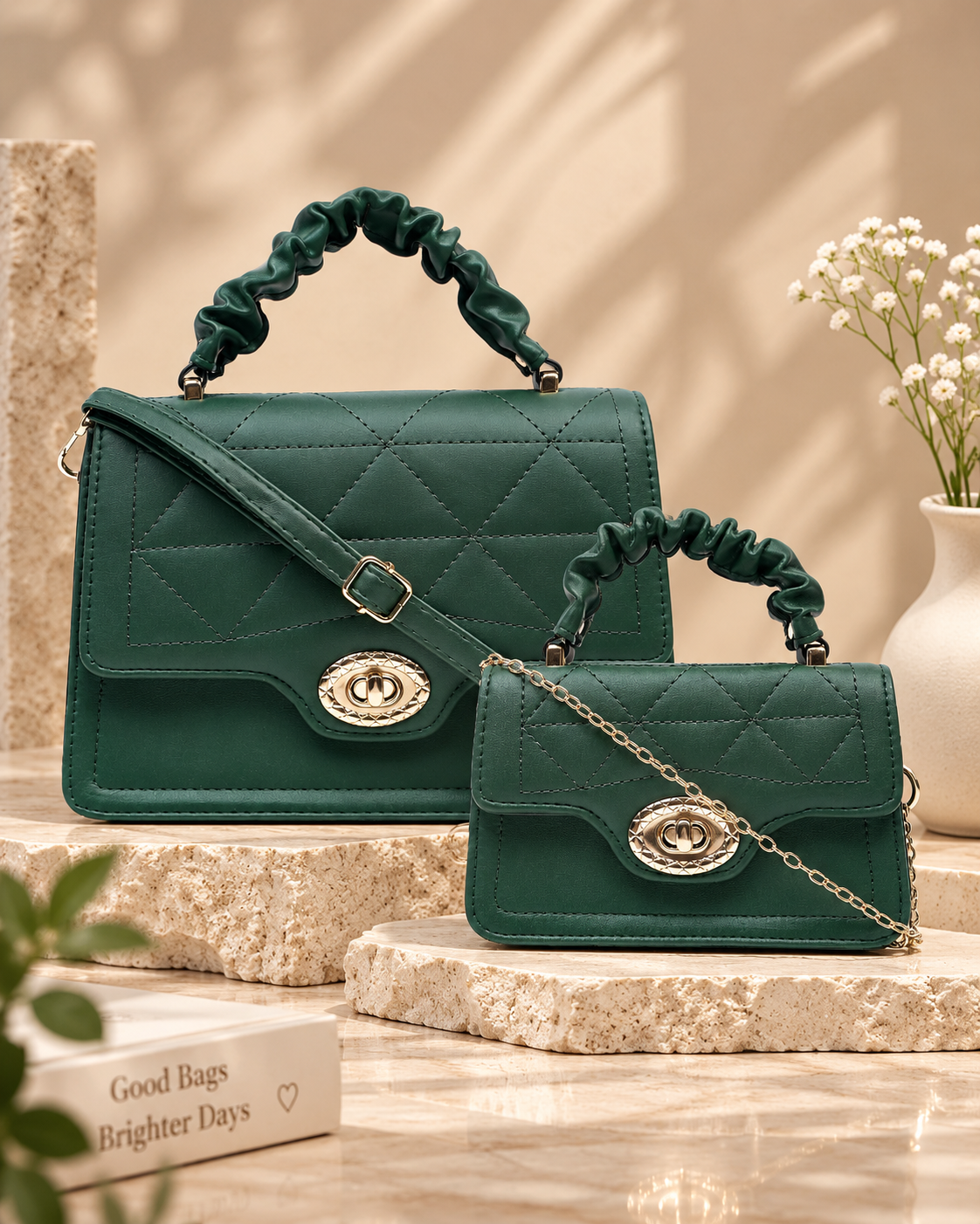 Green Mia Bella Sling Bag (2pc)