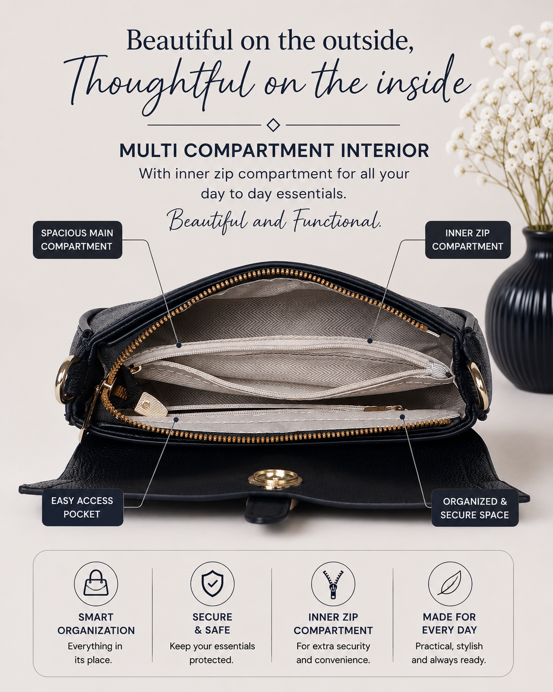 Pamela Classic Black Sling/Shoulder Bag