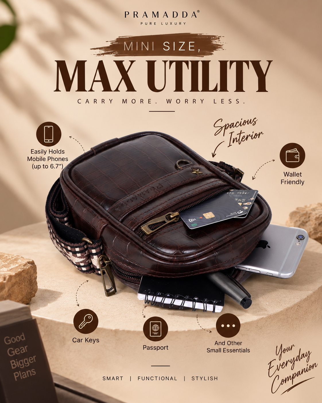 Espresso Brown Croco Denver Mobile Sling Bag