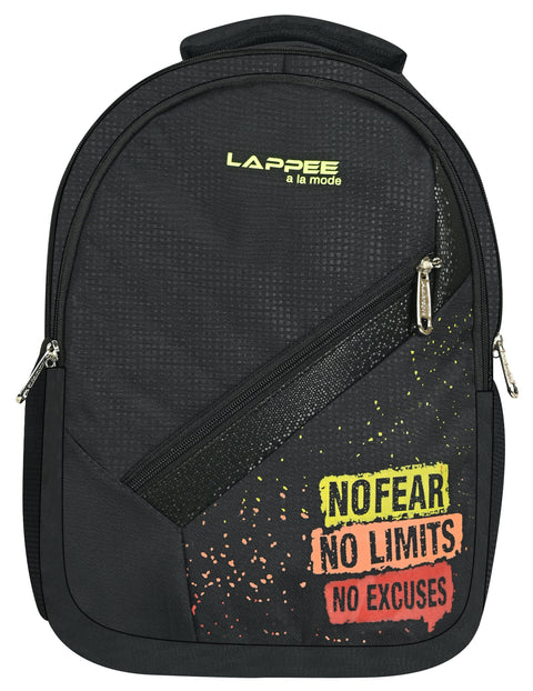 Lappee NO FEAR Midnight Black Casual Backpack with Rain Cover for Men Bagpack for College, Office, School