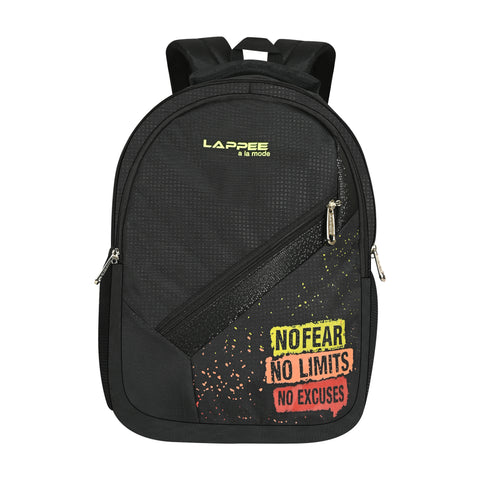 Lappee NO FEAR Midnight Black Casual Backpack with Rain Cover for Men Bagpack for College, Office, School