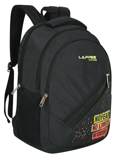 Lappee NO FEAR Midnight Black Casual Backpack with Rain Cover for Men Bagpack for College, Office, School