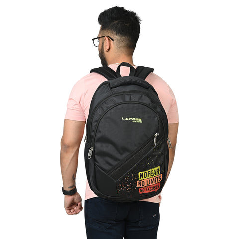 Lappee NO FEAR Midnight Black Casual Backpack with Rain Cover for Men Bagpack for College, Office, School