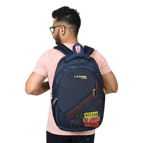 Lappee NO FEAR Elegant Blue Casual Backpack with Rain Cover for Men Bagpack for College, Office, School