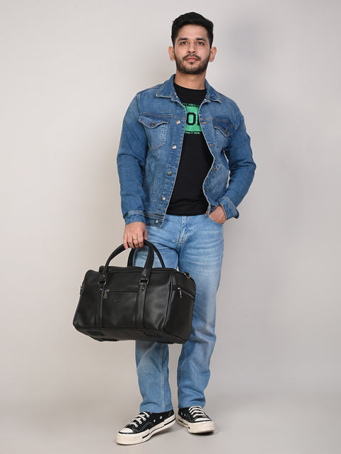 Stylish Camden Vegan Leather 16" Duffel Bag for Men and Women (Classic Black)