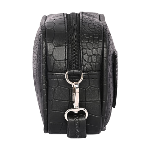 Elegant Black Croco Crossbody Cum Waist Bag For Women