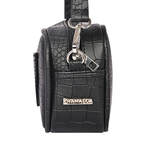 Elegant Black Croco Crossbody Cum Waist Bag For Women