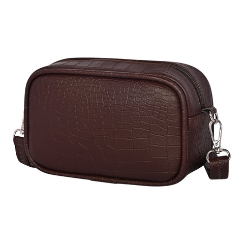 Mocha Brown Croco Crossbody Cum Waist Bag for Women