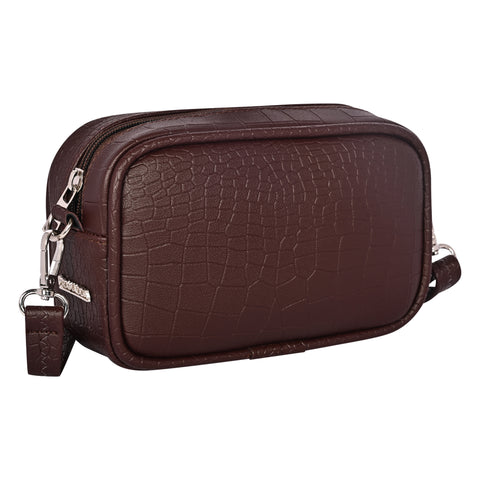 Mocha Brown Croco Crossbody Cum Waist Bag for Women