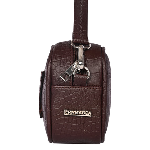 Mocha Brown Croco Crossbody Cum Waist Bag for Women