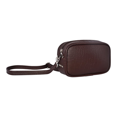 Mocha Brown Croco Crossbody Cum Waist Bag for Women