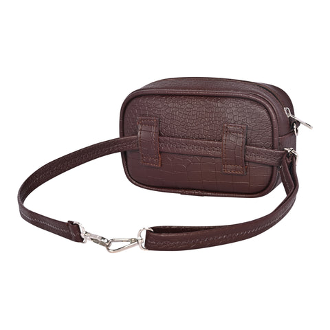 Mocha Brown Croco Crossbody Cum Waist Bag for Women
