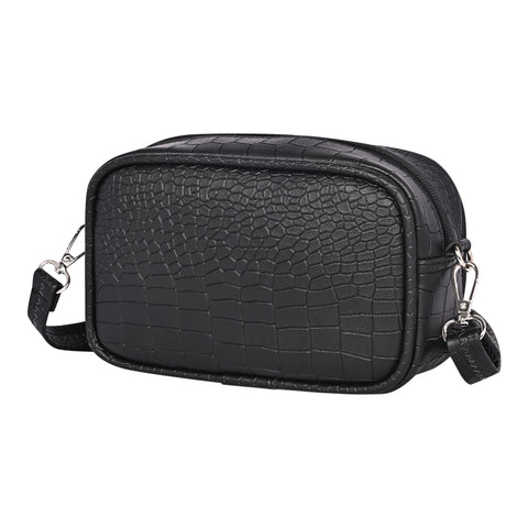 Elegant Black Croco Crossbody Cum Waist Bag For Women