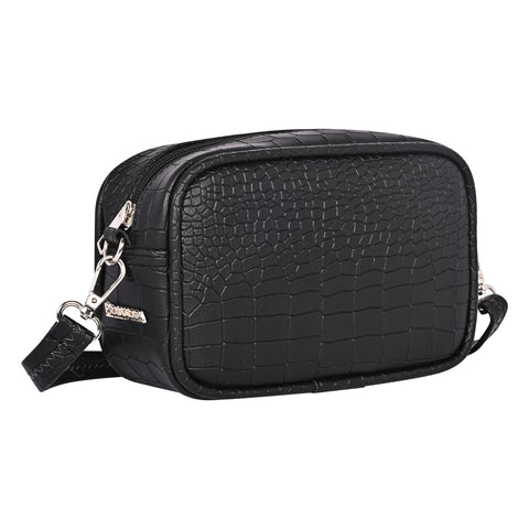 Elegant Black Croco Crossbody Cum Waist Bag For Women