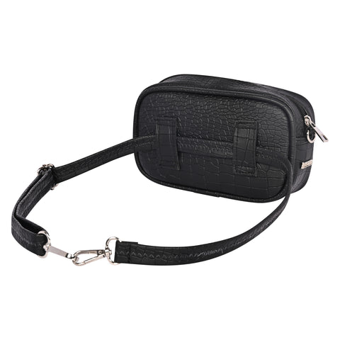 Elegant Black Croco Crossbody Cum Waist Bag For Women