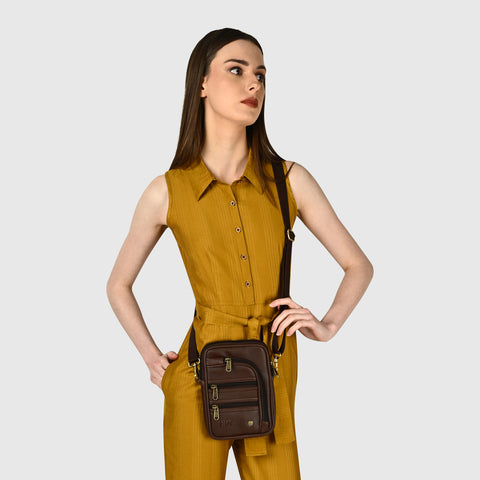 Mocha Brown 7 Zip Sling Bag For women