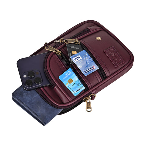 Wine 7 Zip Sling Bag for Men