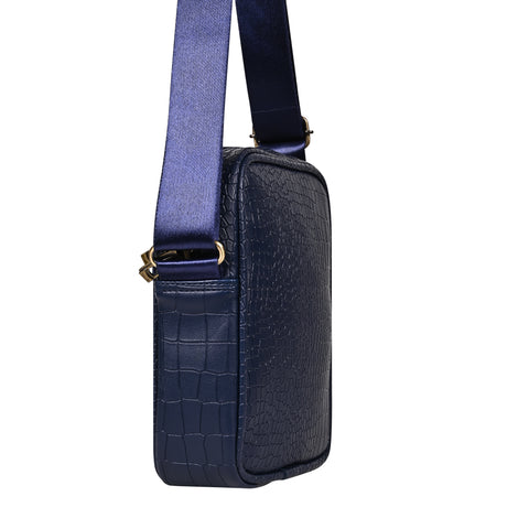 Trendy Blue Diablo 9 Inches Leather Mobile Messenger Bag for Men & Women.