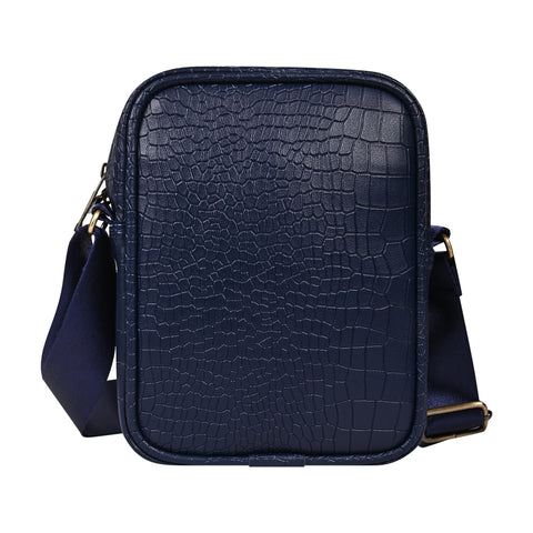 Trendy Blue Diablo 9 Inches Leather Mobile Messenger Bag for Men & Women.
