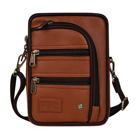 Tan 7 zip Crossbody sling bag for women