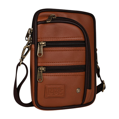 Tan 7 Zip Crossbody Sling Bag for Men