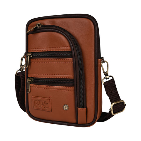 Tan 7 zip Crossbody sling bag for women