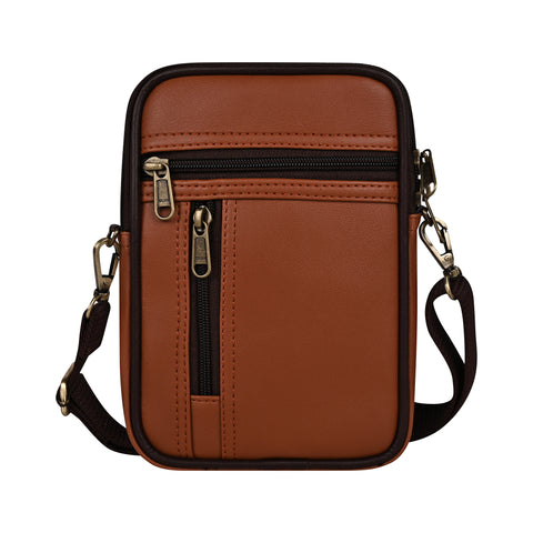 Tan 7 Zip Crossbody Sling Bag for Men