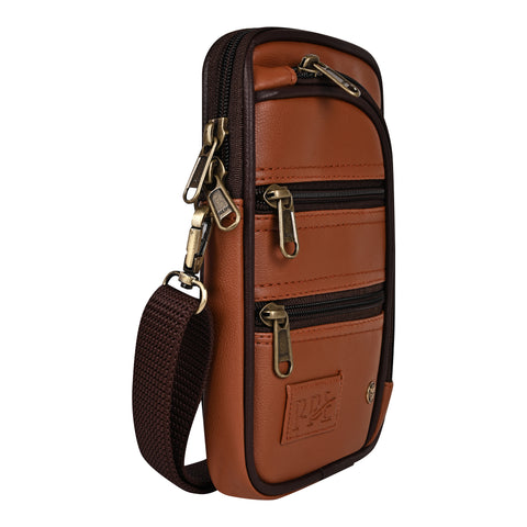 Tan 7 zip Crossbody sling bag for women