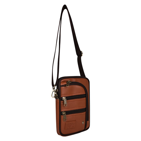 Tan 7 Zip Crossbody Sling Bag for Men