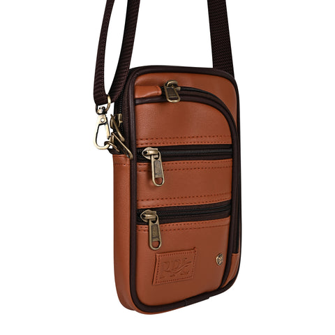 Tan 7 Zip Crossbody Sling Bag for Men