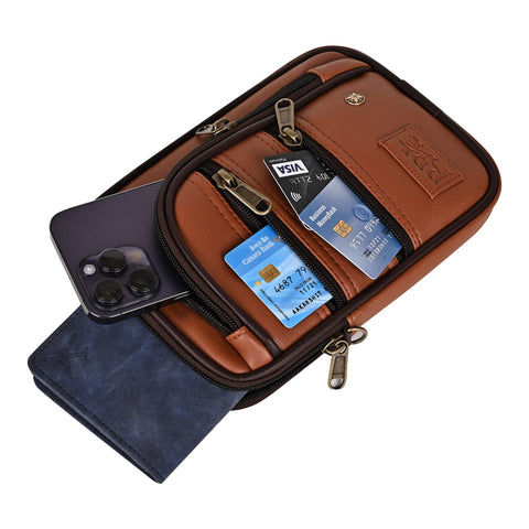 Tan 7 zip Crossbody sling bag for women