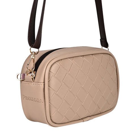 Royal Beige Check Emboss Crossbody Cum Waist Bag For Women