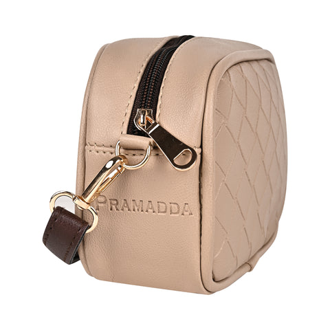 Royal Beige Check Emboss Crossbody Cum Waist Bag For Women