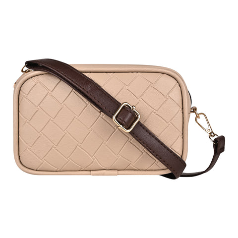 Royal Beige Check Emboss Crossbody Cum Waist Bag For Women