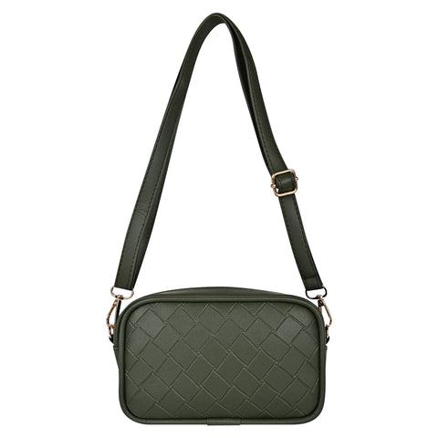 Olive Green Check Emboss Crossbody Cum Waist Bag For Women