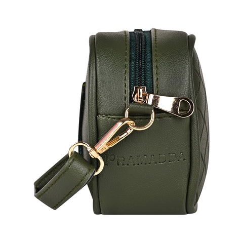 Olive Green Check Emboss Crossbody Cum Waist Bag For Women