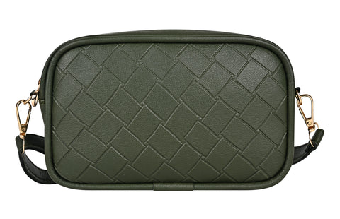 Olive Green Check Emboss Crossbody Cum Waist Bag For Women