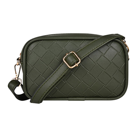 Olive Green Check Emboss Crossbody Cum Waist Bag For Women