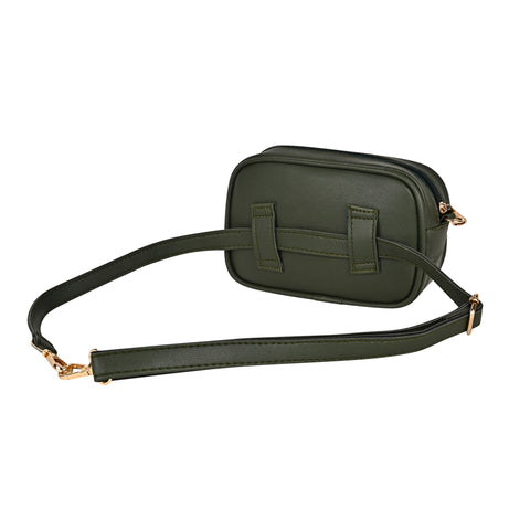 Olive Green Check Emboss Crossbody Cum Waist Bag For Women