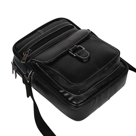 Elegant Black Vegan Leather POSH Sling mini Messenger Bag for Men Women Travel