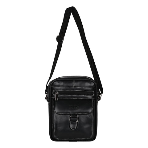 Elegant Black Vegan Leather POSH Sling mini Messenger Bag for Men Women Travel