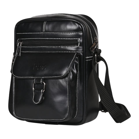 Elegant Black Vegan Leather POSH Sling mini Messenger Bag for Men Women Travel