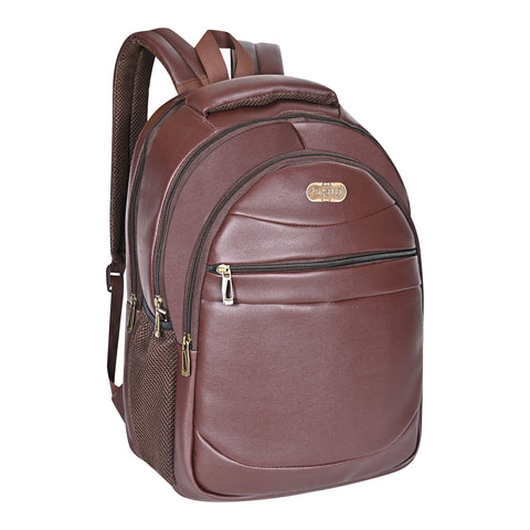 Stylish Mocha Brown Berlin Vegan Leather 15.6 Inch Laptop Backpack for Men & Women.