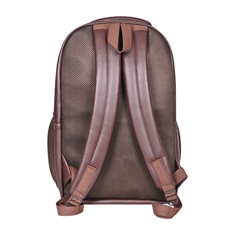 Stylish Mocha Brown Berlin Vegan Leather 15.6 Inch Laptop Backpack for Men & Women.