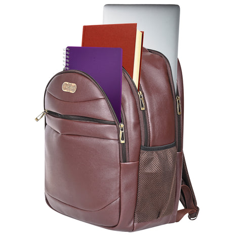 Stylish Mocha Brown Berlin Vegan Leather 15.6 Inch Laptop Backpack for Men & Women.