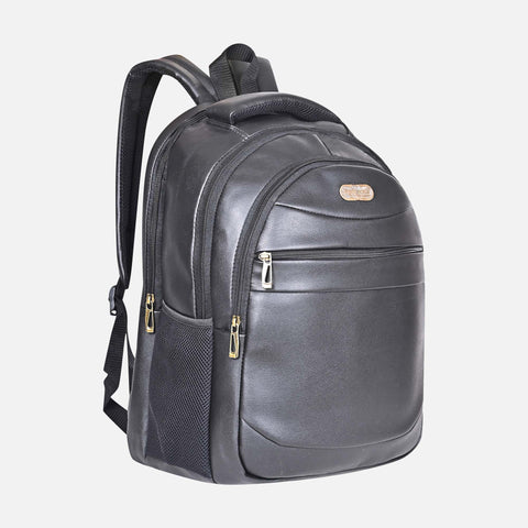Stylish Elegant Black Berlin Vegan Leather 15.6 Inch Laptop Backpack for Men & Women.