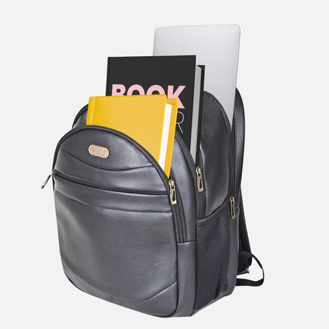 Stylish Elegant Black Berlin Vegan Leather 15.6 Inch Laptop Backpack for Men & Women.