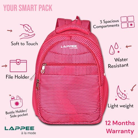 Lappee Printed Pretty Pink Casual Girls Backpack 36L | School College Office Travel.